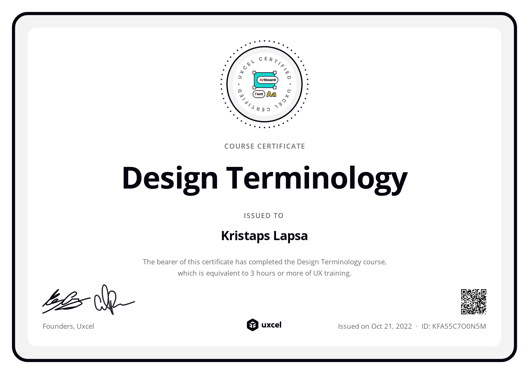 Kristaps Lapsa's certificate